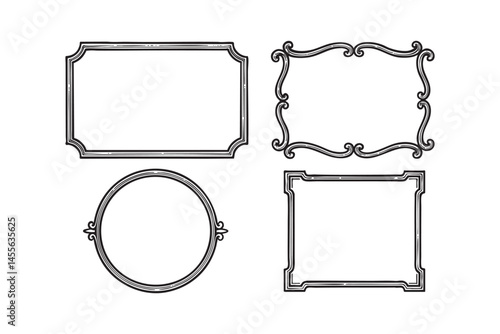 Set of simple decorative frames engraving woodcut illustration
