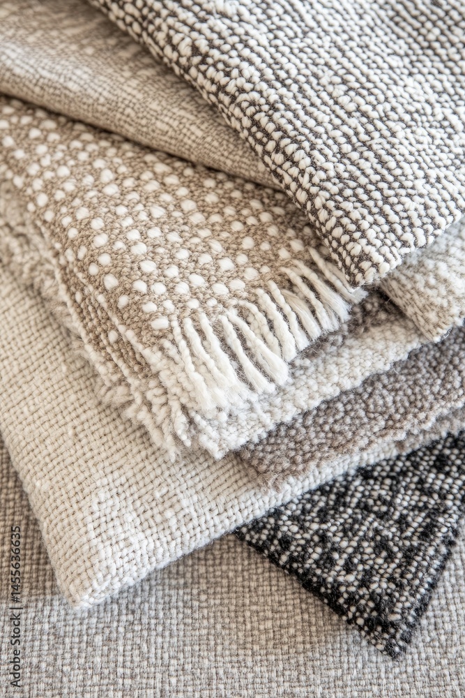 Stacked textiles in neutral tones Various textures and patterns (1) Stacked textiles in neutral tones Various textures and patterns (1)