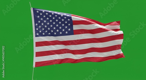 American Flag Waving on Green Screen