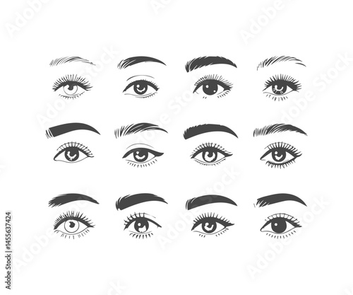 Different eye and eyebrow shapes illustration beautiful woman eyes with various brow styles