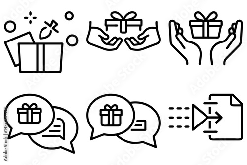 Gift Giving Icons Line Art Illustrations for Websites and Apps