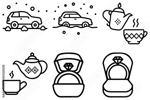 Cozy Winter Scenes and Elegant Jewelry Line Art Illustrations