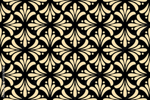 Flower geometric pattern. Seamless vector background. Golden and black ornament
