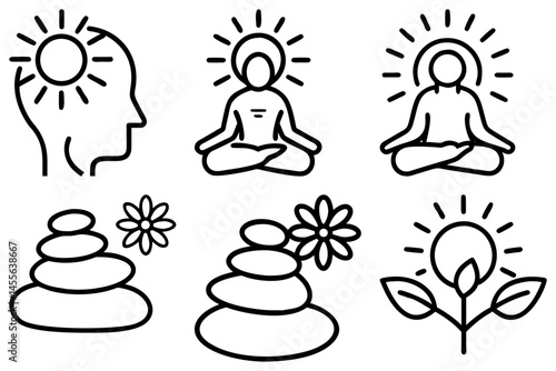 Mindfulness & Meditation Line Icons Yoga, Zen, and Spiritual Wellness Symbols