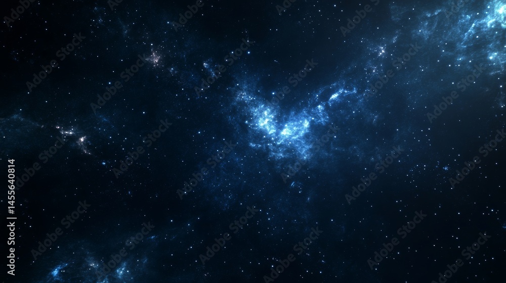 Fototapeta premium Vast Cosmic Expanse Filled With Stars and Nebulae Illuminated by Deep Blue Hues Showcases the Beauty of the Universe at Night