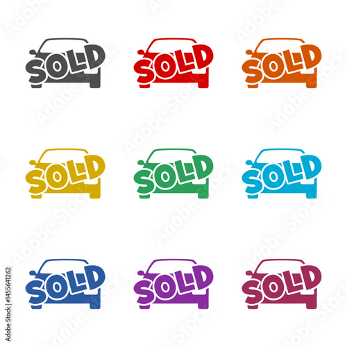  Sold car  icon isolated on white background. Set icons colorful