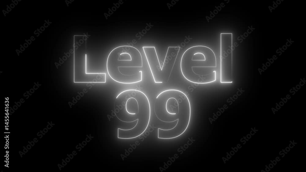 Level 99 animation by white color neon on black background. Level 99 animation by white color neon on black background.