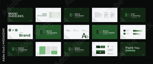 Landscape branding guideline template, Brand guideline manual, Presentation template for brand identity, Minimal logotype guideline layout.