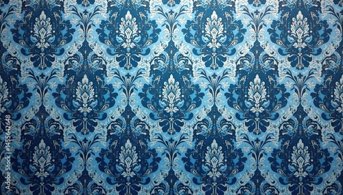 Intricate paisley damask pattern in muted blue and grey tones , retro, texture