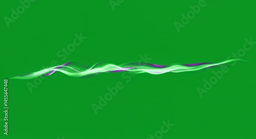 Abstract Green Background with Flowing Purple and White Light Waves