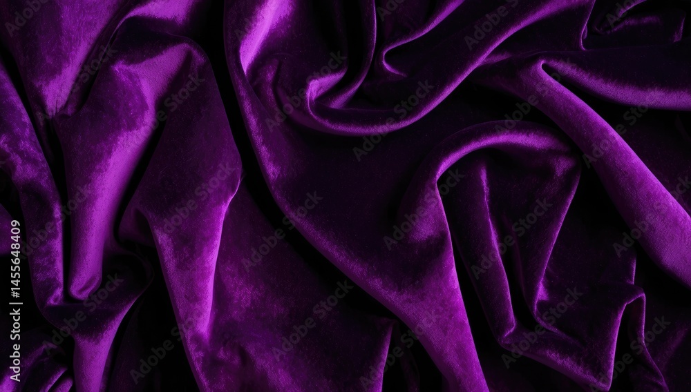 Obraz premium Luxurious Velvet Fabric in a Deep Purple Shade with Elegant Folds and Light Reflections.