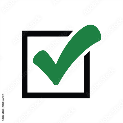 Green check mark inside a black square illustrating approval and positive concepts