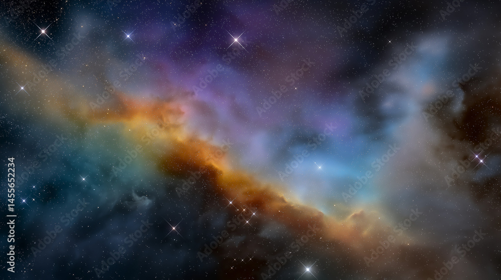 Fototapeta premium Cosmic Nebula with Vibrant Colors and Distant Galaxies