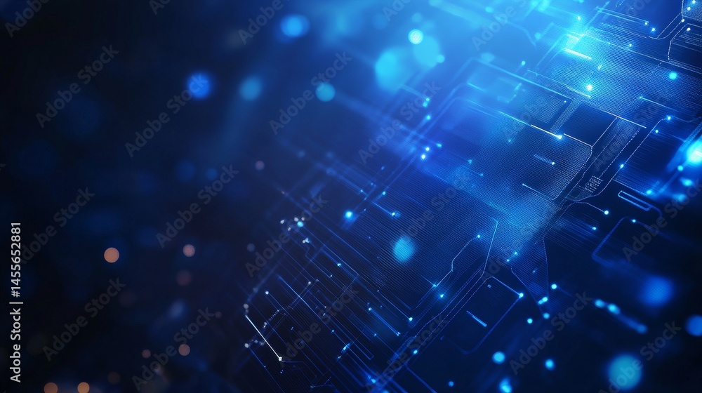 Fototapeta premium Visual Representation of Digital Data Flowing Through a Futuristic Network in a Vibrant Blue and Orange Color Scheme