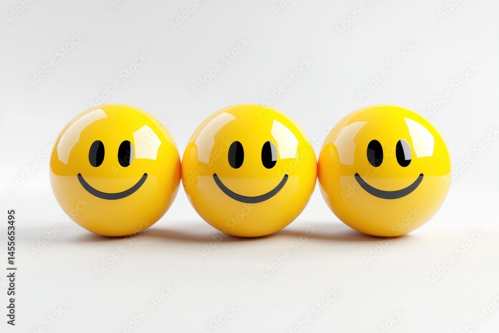 3D smiley emoji set with varied expressions on white background, wide layout 3D smiley emoji set with varied expressions on white background, wide layout