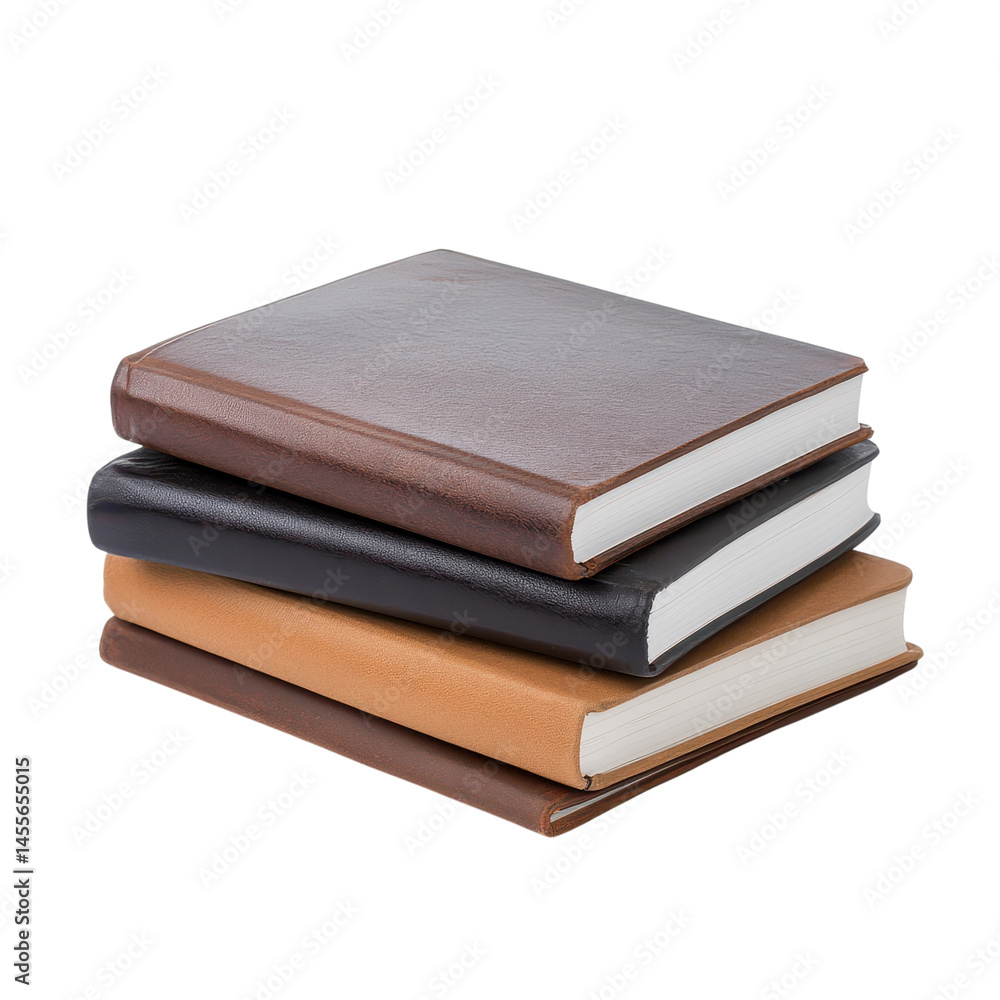A well-organized stack of coded journals isolated on a bright white background for academic and personal use. A well-organized stack of coded journals isolated on a bright white background for academic and personal use.