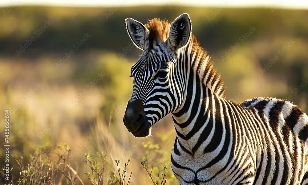 Closeup of a Zebra in African Grassland at Sunset Closeup of a Zebra in African Grassland at Sunset