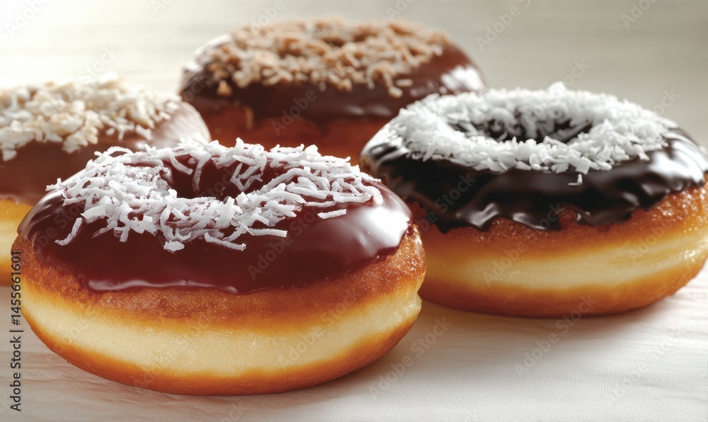 Delicious Assortment of Chocolate and Coconut Topped Donuts Delicious Assortment of Chocolate and Coconut Topped Donuts