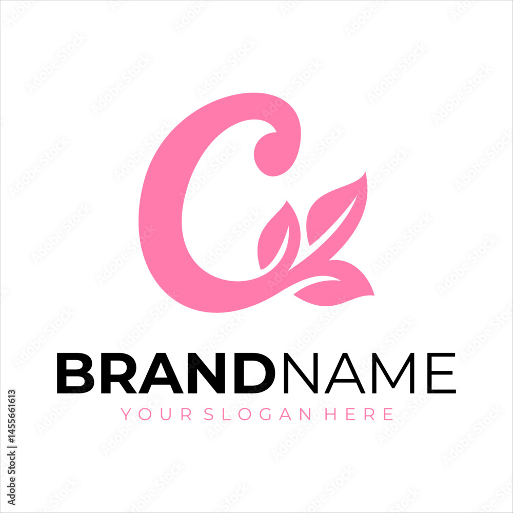 The logo design combines the letter c and a leaf, using the color pink. The logo design combines the letter c and a leaf, using the color pink.