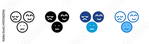 satisfaction and feedback, Emotions Icons Happiness Sadness and Neutral Faces