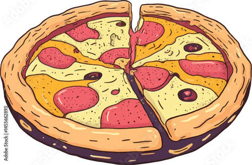 Delicious Cartoon Pizza – Flat Style Illustration