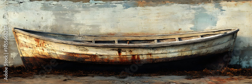 Wallpaper Mural Nostalgic Keeper of Maritime Memories: Weathered Wooden Boat on Serene Shoreline Depicts Timeless Adventure and Tranquility in a Bygone Era Torontodigital.ca