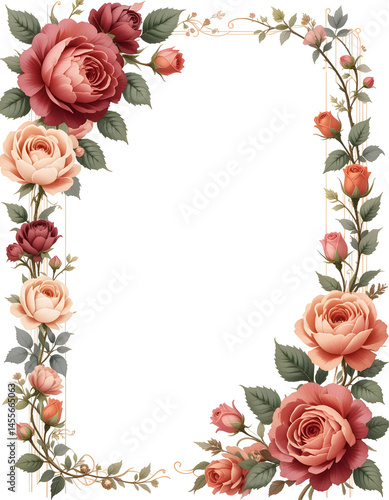 Wallpaper Mural Beautiful Rose Frame Border with Copy Space PNG on Transparent Background, for Floral Design, Romantic Themes, Invitations, Weddings, Valentine’s Day, and Decorative Concepts Designs Torontodigital.ca
