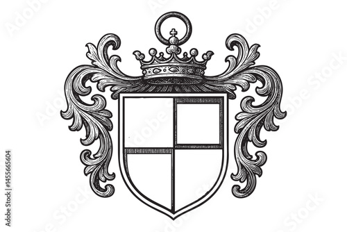 coat of arms shield crown woodcut engraving vector illustration