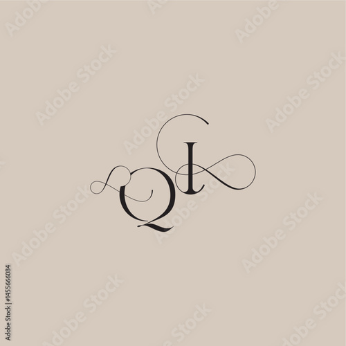 wedding serif monogram logo line and bold mix concept QI beautiful initial letter