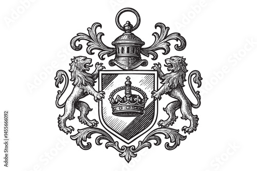 Coat of arms Heraldic royal blank emblem shield woodcut engraving vector illustration