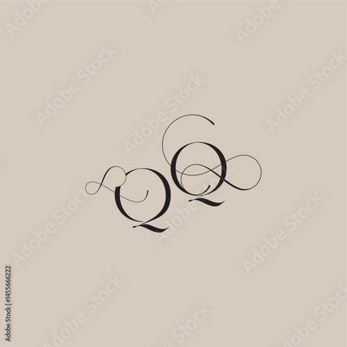 wedding serif monogram logo line and bold mix concept QQ beautiful initial letter