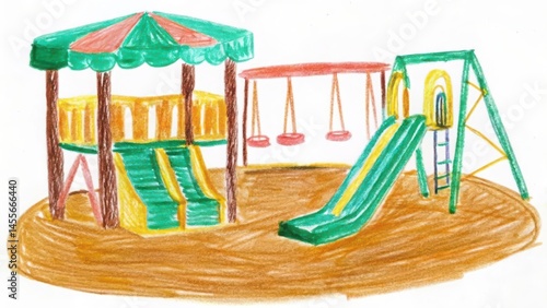 Wallpaper Mural Childs drawing of playground with swings slides and playhouse for kids fun Torontodigital.ca