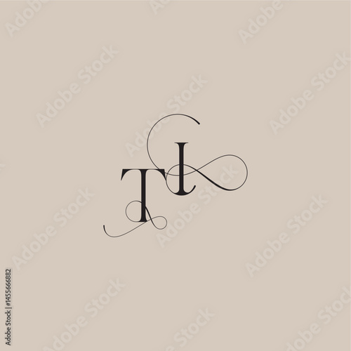 wedding serif monogram logo line and bold mix concept TI beautiful initial letter