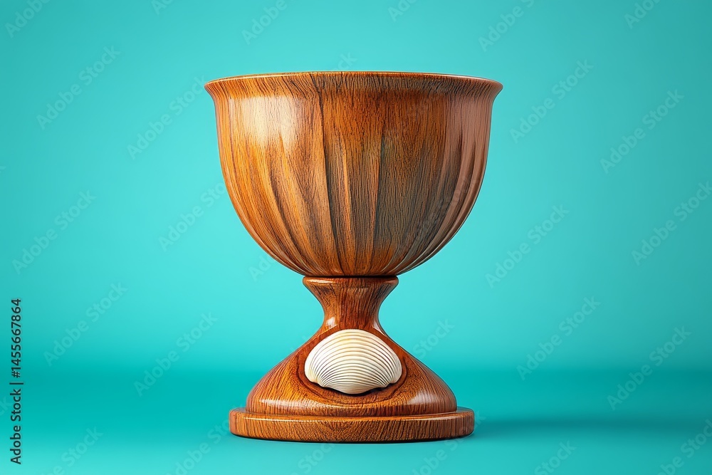 Wooden goblet-shaped trophy with seashell. Wooden goblet-shaped trophy with seashell.