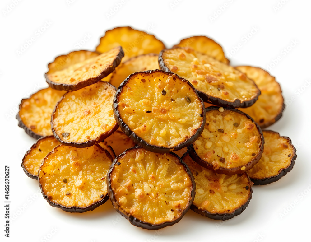 Pile of Roasted Vegetable Slices with Herbs on White Pile of Roasted Vegetable Slices with Herbs on White