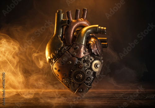 steampunk heart with mechanical parts . Generative AI