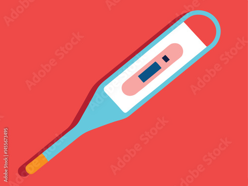 minimal, flat design, thermometer, medical, healthcare, pill, digital, temperature, red, blue, simple, clean, modern, vector, illustration
