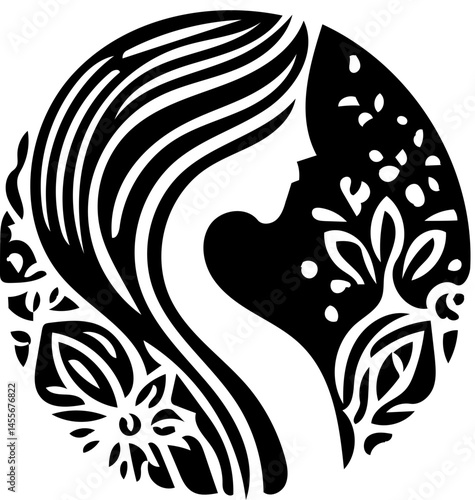 Beauty Salon Logo design with floral pattern in black and white