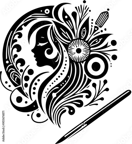 Beauty Salon Logo design with floral pattern in black and white