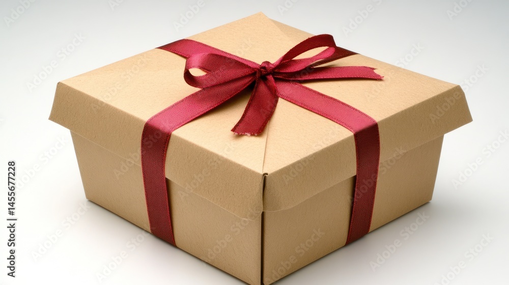 Fototapeta premium Brown gift box with red ribbon