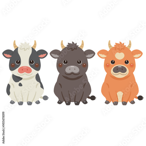 ウシの色違いイラストセット
