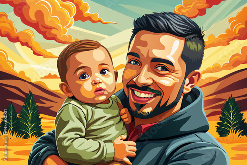 Father holding infant baby in arms, capturing love, happiness vector, and strong family bond. Ideal for parenting, fatherhood, family lifestyle, and happy childhood themes