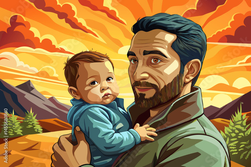 Father holding infant baby in arms, capturing love, happiness vector, and strong family bond. Ideal for parenting, fatherhood, family lifestyle, and happy childhood themes