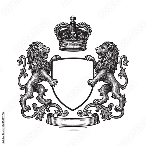 Elegant heraldic emblem woodcut engraving vector illustration woodcut engraving vector illustration