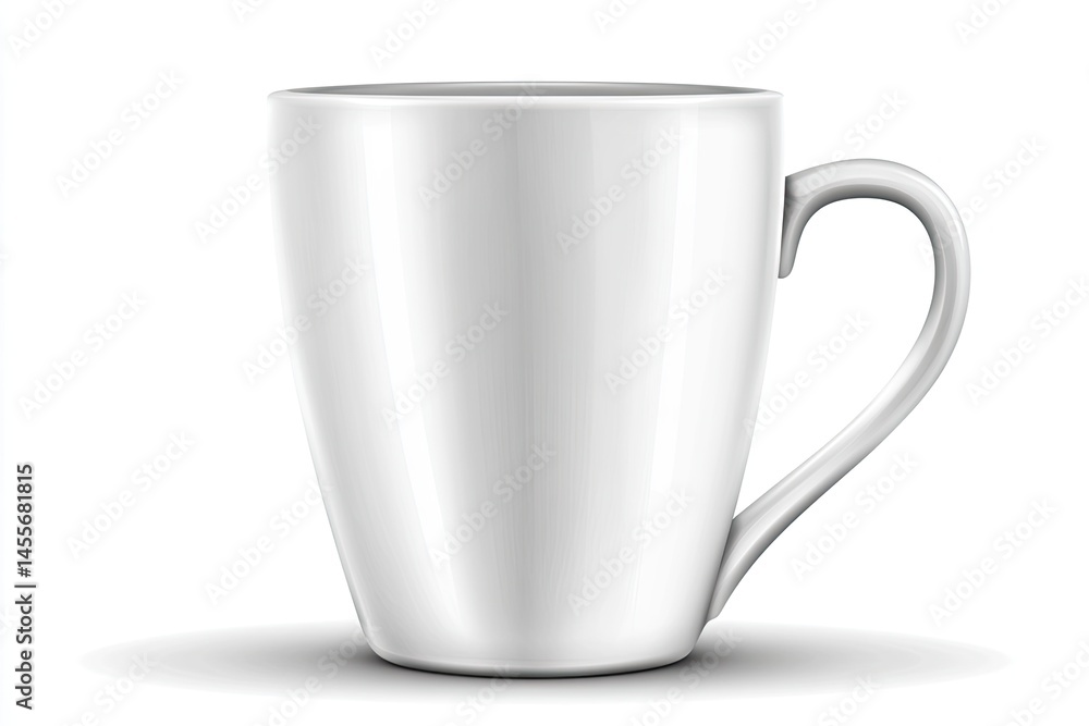 White ceramic mug, smooth surface, simple design, with handle White ceramic mug, smooth surface, simple design, with handle