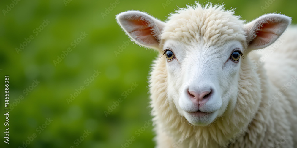 Obraz premium Eid greeting with white ram on green background