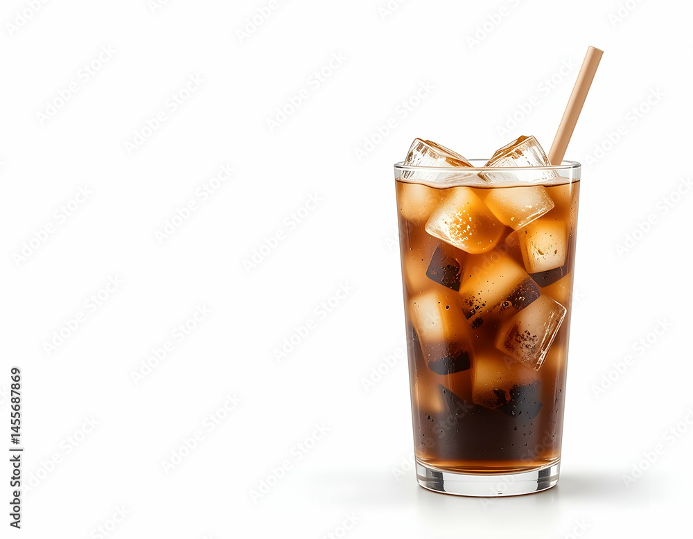 Refreshing Iced Drink with Straw on White Background Refreshing Iced Drink with Straw on White Background