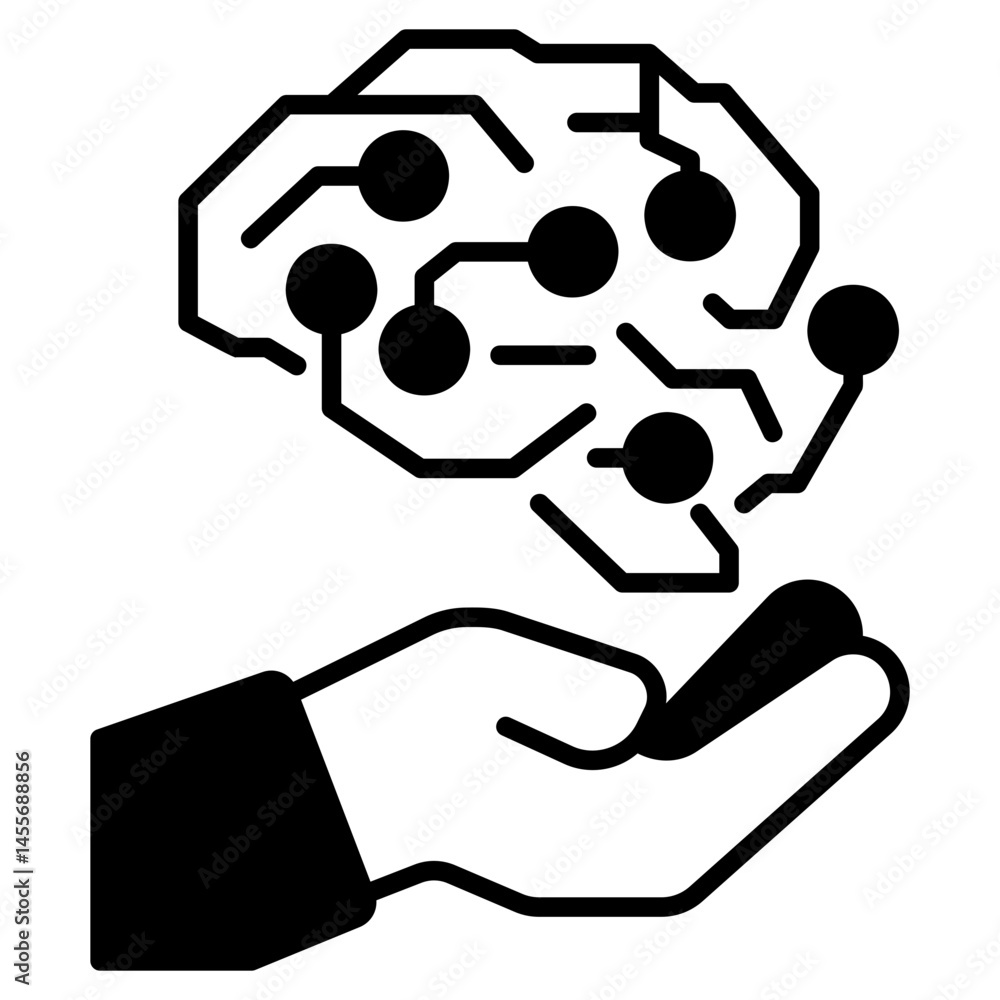 Brain AI Development Black Fill Icon Brain AI Development Black Fill Icon