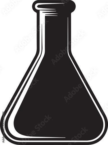 Conical Flask Silhouette Black Vector | Science Lab Equipment Vector