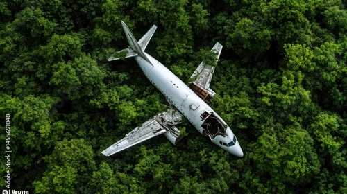 Wallpaper Mural Broken aircraft in wooded area, aerial perspective for news, insurance, or warning use Torontodigital.ca